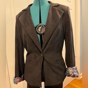 Black vegan suede SW3 blazer with contrast cuffs